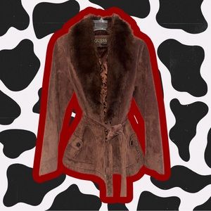 Vintage GUESS suede jacket with fur collar ✨